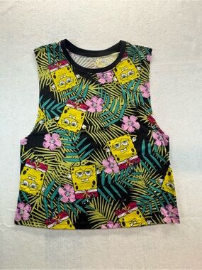 SpongeBob SquarePants Tropical Floral Crop Tank Top Women’s Size L Sleeveless